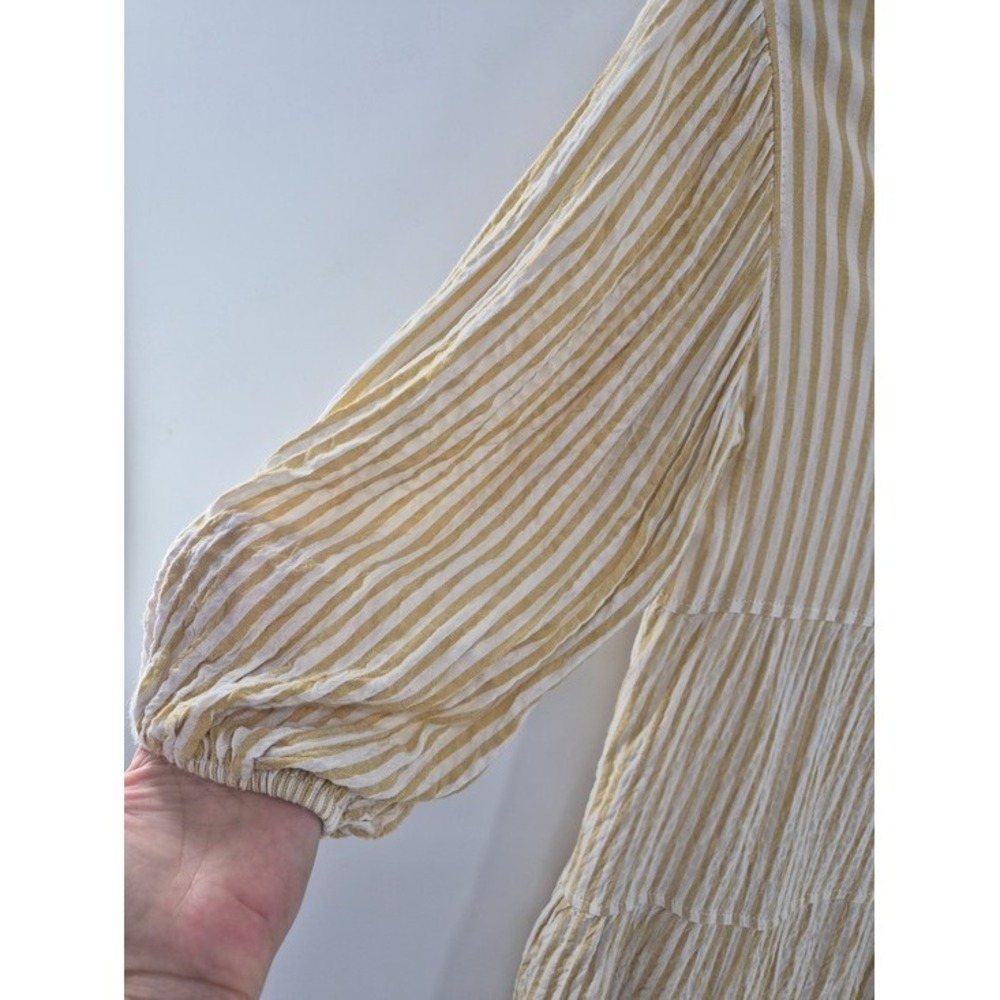 Max Studio Yellow White Striped Tiered Mini Shirt Dress Med Lagenlook Babydoll - Picture 8 of 14